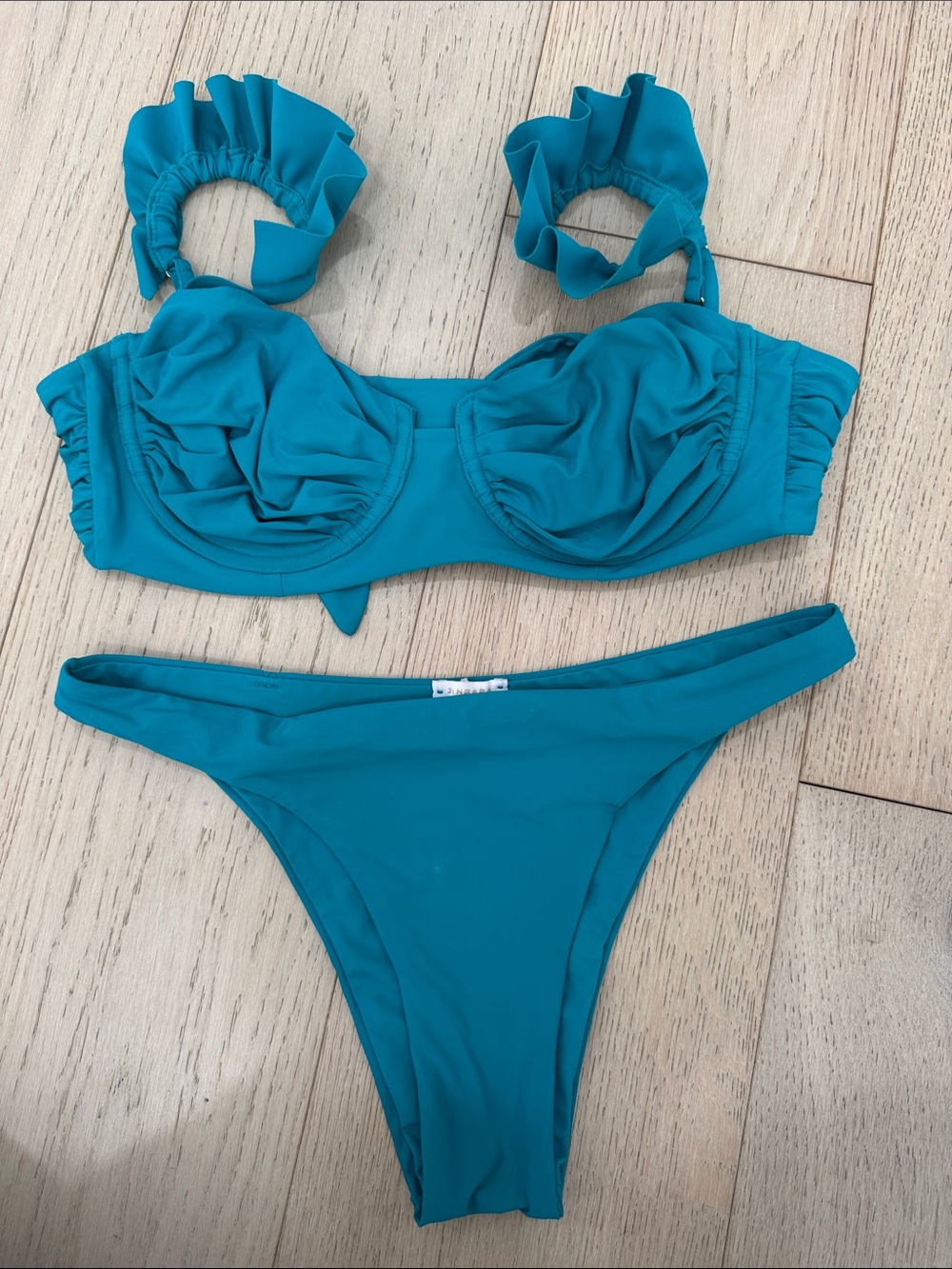 Ruffled Teal Underwire Bikini Set - Women Swim